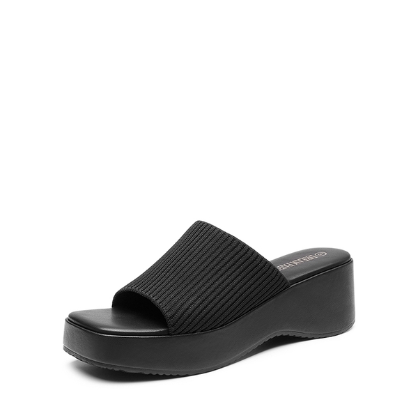 Slip on Knitted Flatform Sandals - BLACK KNIT -  0