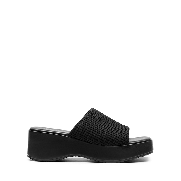 Slip on Knitted Flatform Sandals - BLACK KNIT - 2