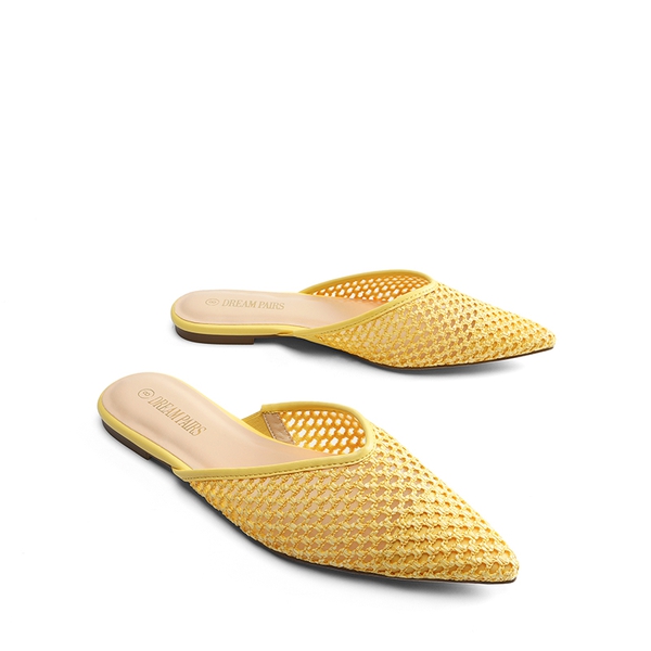 Raffia V-Shape Vamp Pointed Toe Mules - YELLOW - 4