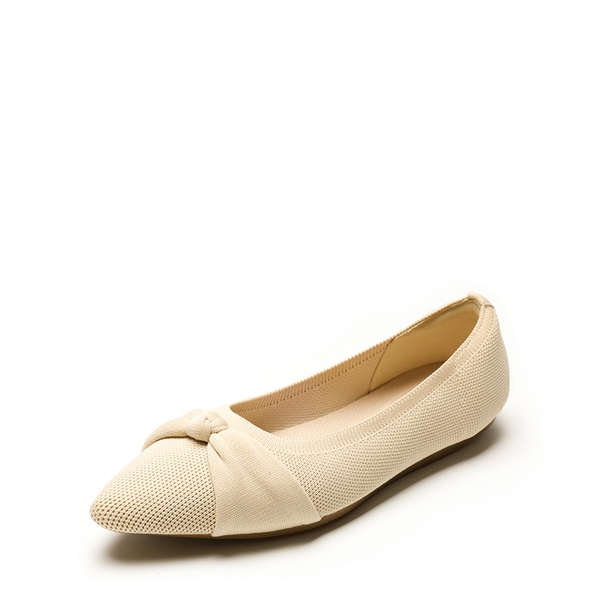 Bowknot Pointed Toe Knit Flats - NUDE -  0