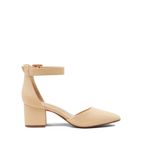 Wide Width Ankle Strap Chunky Low Heel Pumps - NUDE NUBUCK - 1