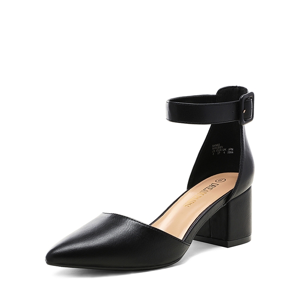 Annee Pointed Toe Low Chunky Heels Pump Shoes - BLACK PU -  0