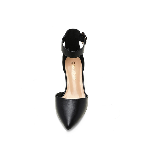 Annee Pointed Toe Low Chunky Heels Pump Shoes - BLACK PU - 2