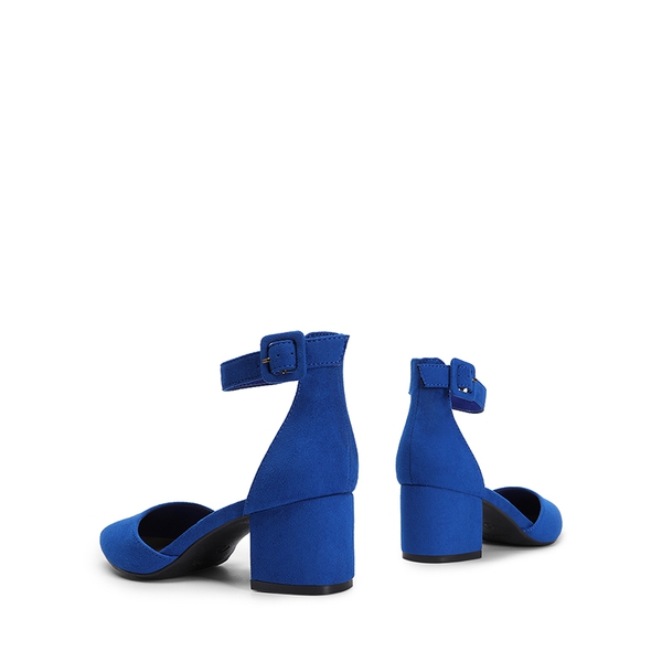 Ankle Strap Low Heel Chunky Pumps - ROYAL BLUE - 4