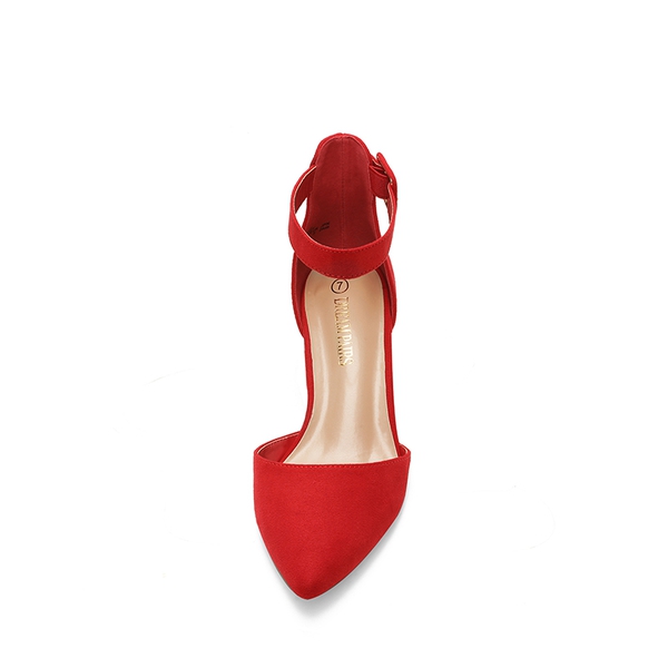 Annee Pointed Toe Low Chunky Heels Pump Shoes - RED SUEDE - 2