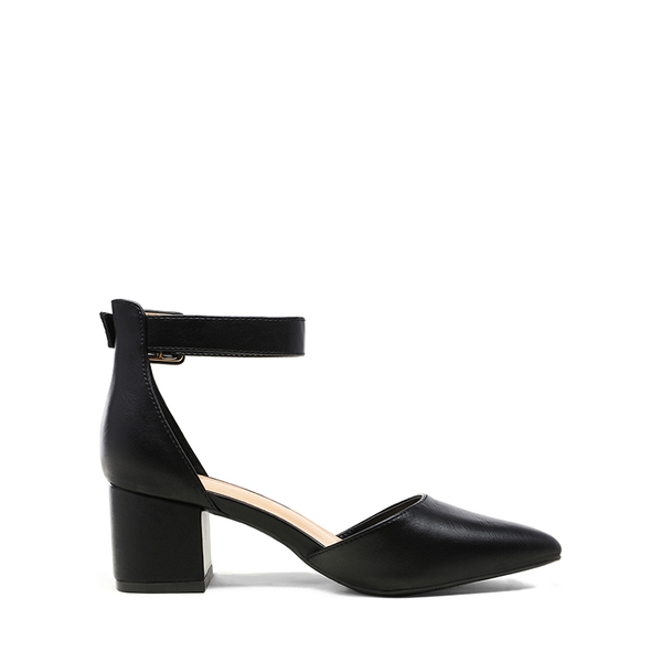 Annee Pointed Toe Low Chunky Heels Pump Shoes - BLACK PU - 1