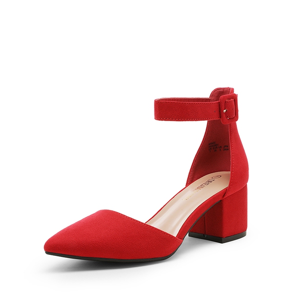 Annee Pointed Toe Low Chunky Heels Pump Shoes - RED SUEDE -  0