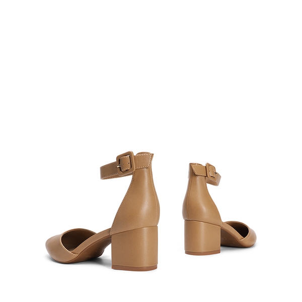 Annee Pointed Toe Low Chunky Heels Pump Shoes - NUDE PU - 4