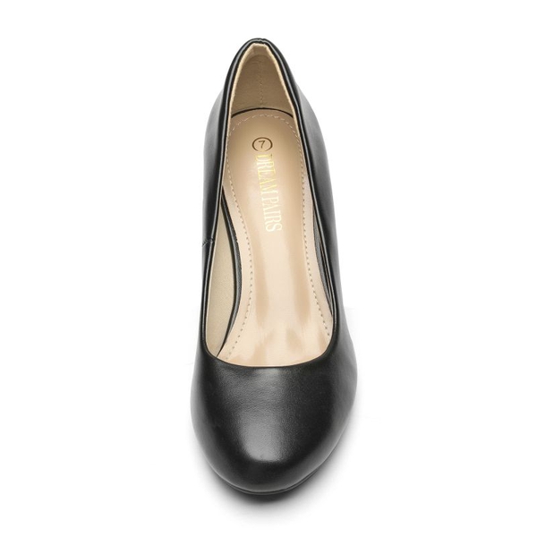 Wide Width Comfy Round Toe Low Heel Pumps - BLACK-PU - 2