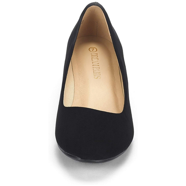 Wide Width Mid Wedge Heel Pump Shoes - BLACK-SUEDE - 1
