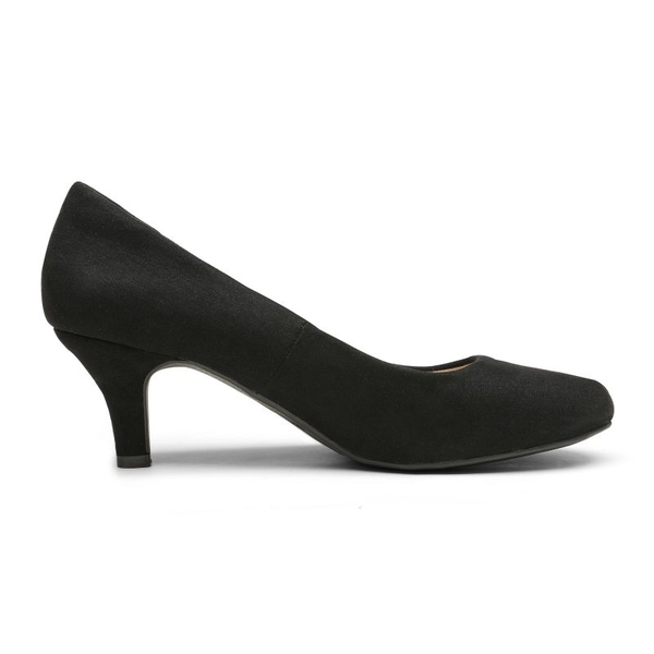 Wide Width Comfy Round Toe Low Heel Pumps - BLACK-SUEDE - 1