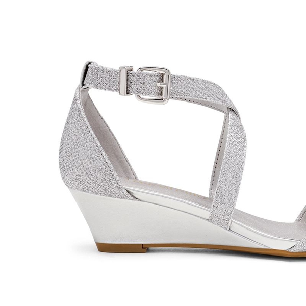 Wide Width Open Toe Low Wedge Sandals - SILVER - 3