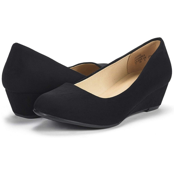 Wide Width Mid Wedge Heel Pump Shoes - BLACK-SUEDE - 2