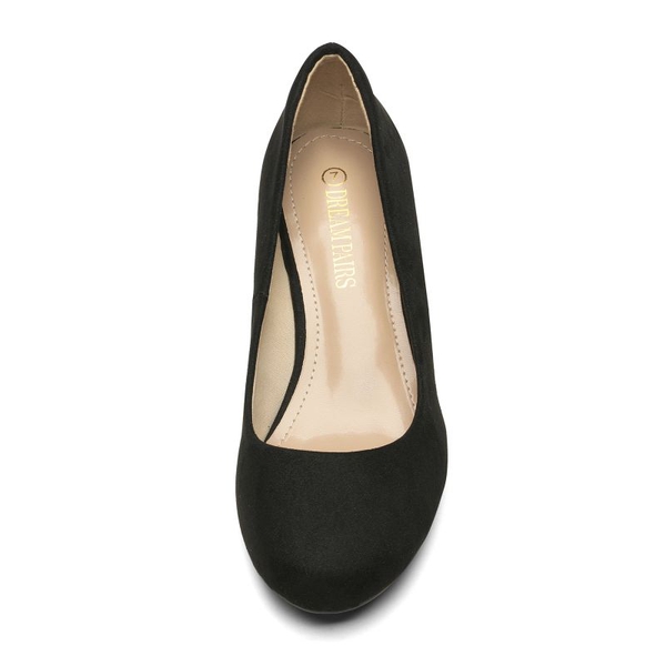 Wide Width Comfy Round Toe Low Heel Pumps - BLACK-SUEDE - 2