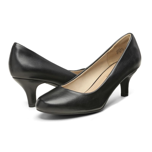 Wide Width Comfy Round Toe Low Heel Pumps - BLACK-PU - 3