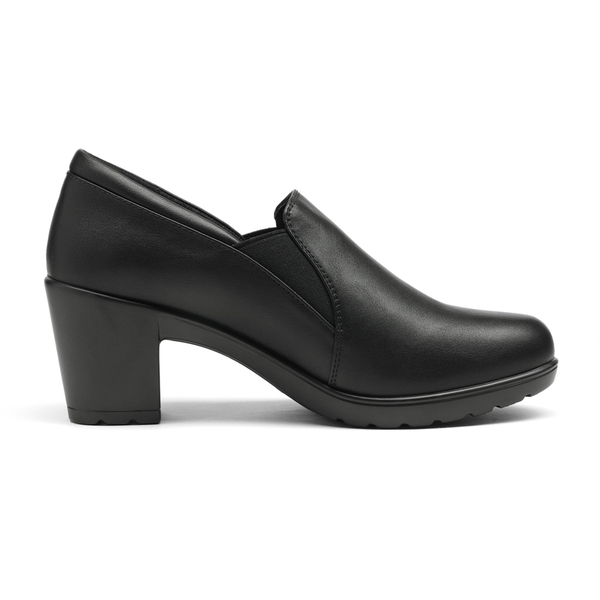 Wide Width Comfortable Round Toe Block Heel Pumps - BLACK - 1