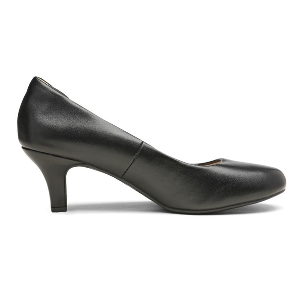 Wide Width Comfy Round Toe Low Heel Pumps - BLACK-PU - 1