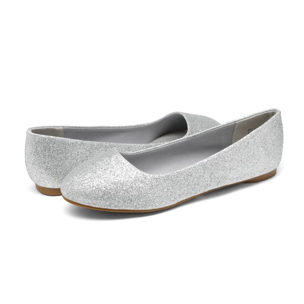 Wide Width Comfortable Ballerina Sparkly Flats - SILVER-GLITTER - 3