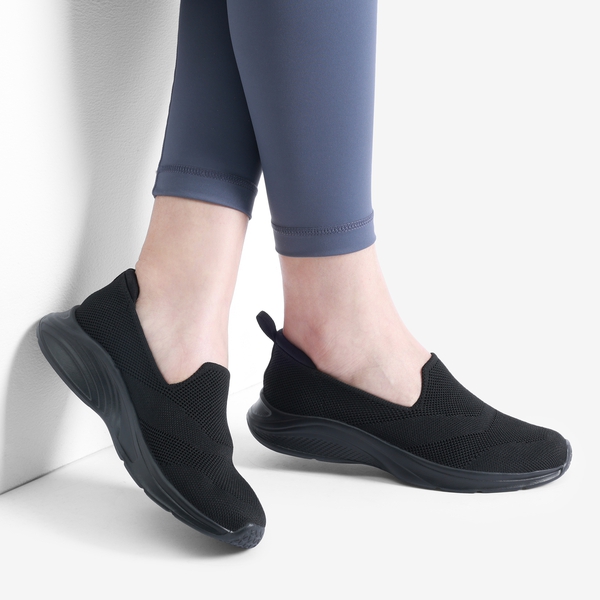 Lightweight Knit Slip on Walking Sneakers - ALL BLACK - 1