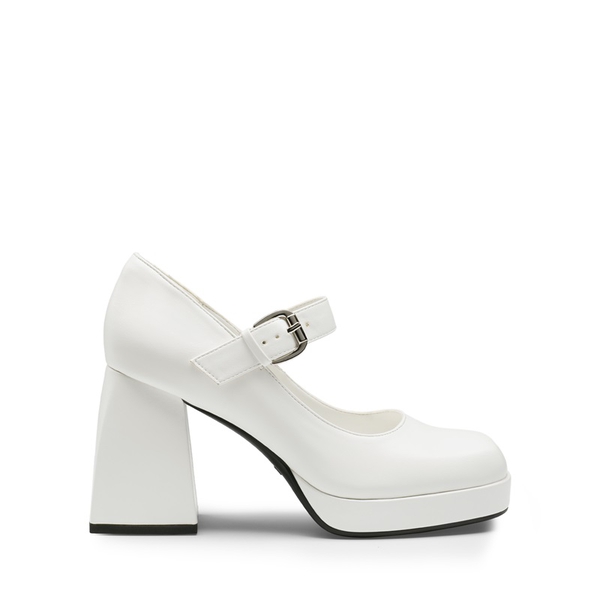 Square Toe Mary Jane Platform Pumps - WHITE PU - 2