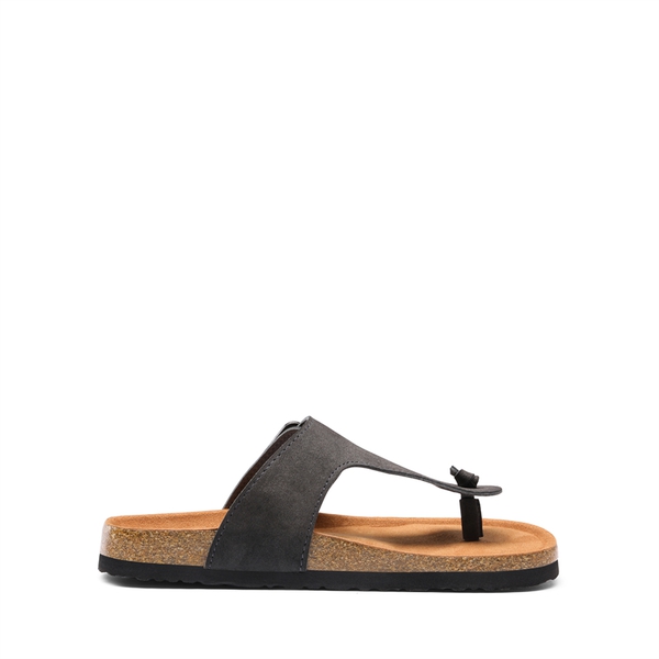 T-Strap Thong Flat Sandals - DARK GREY - 3