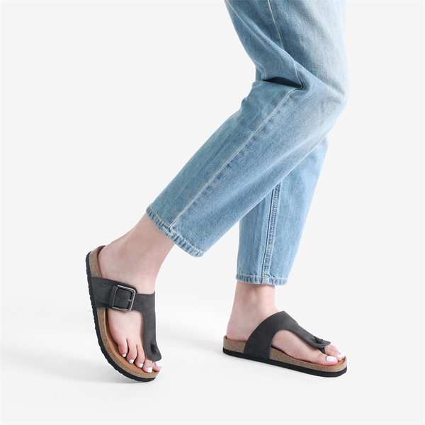 T-Strap Thong Flat Sandals - DARK GREY - 1