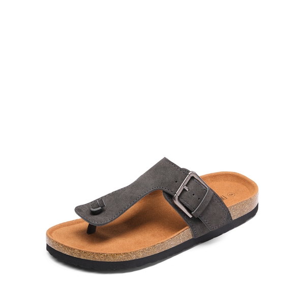 T-Strap Thong Flat Sandals - DARK GREY -  0