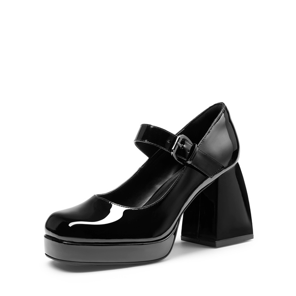 Square Toe Mary Jane Platform Pumps - BLACK PAT -  0