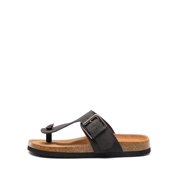 T-Strap Thong Flat Sandals - DARK GREY - 2