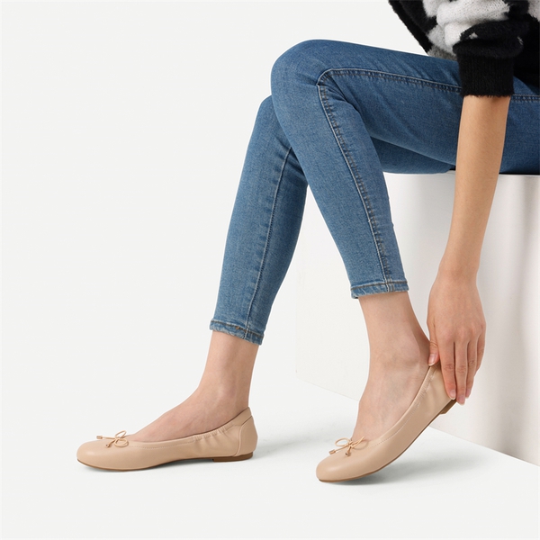 Bowknot Soft Foldable Ballet Flats - NUDE - 1