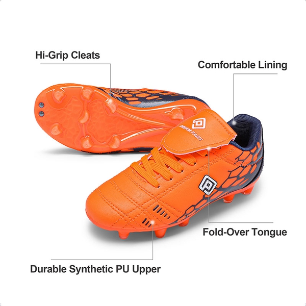 Boys & Girls Soccer Football Cleats Shoes - ORANGE NAVY - 4