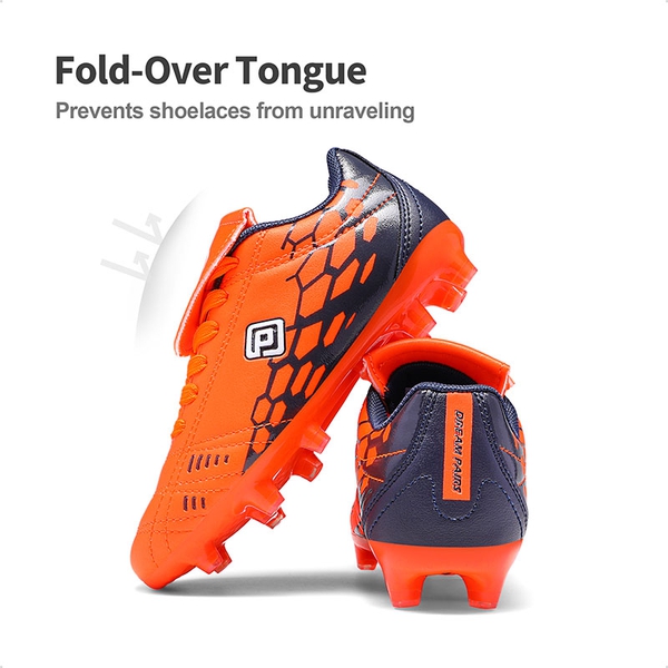 Boys & Girls Soccer Football Cleats Shoes - ORANGE NAVY - 3