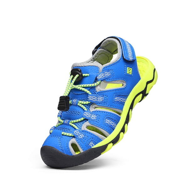 Boys Girls Outdoor Athletic Sandals - ROYAL BLUE GREY NEON GREEN -  0