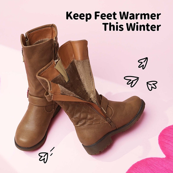 Girls Faux Winter Riding Boots - TAN - 2