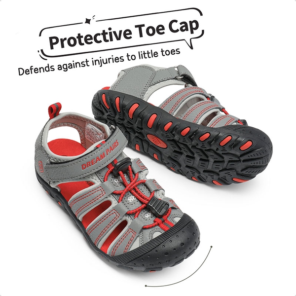 Kids Closed-Toe Athletic Sandals - GREY LIGHT GREY RED - 3