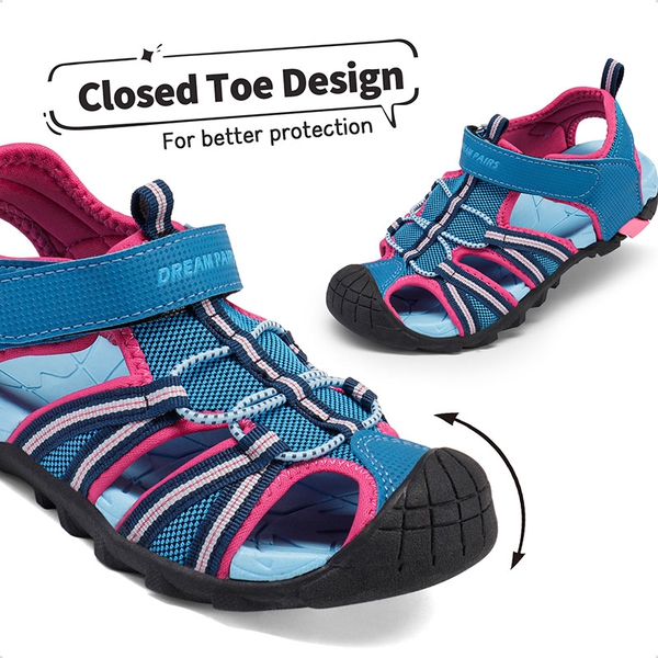 Boys Girls Outdoor Athletic Sandals - NAVY FUCHSIA MINT - 4