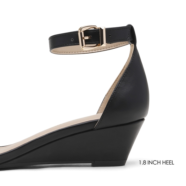 Open Toe Low Wedge Sandals - BLACK PU - 3