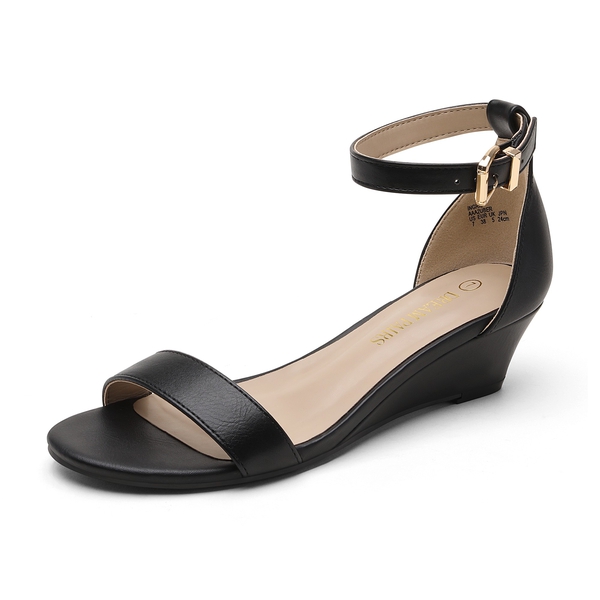 Open Toe Low Wedge Sandals - BLACK PU -  0