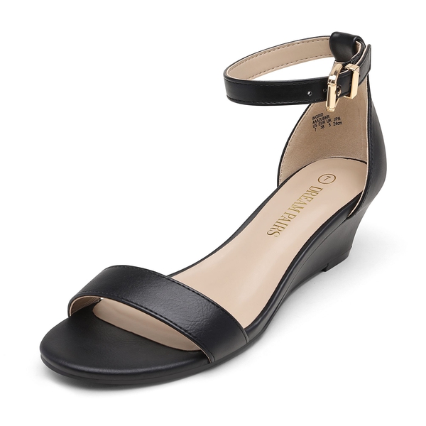 Open Toe Low Wedge Sandals - BLACK PU - 2