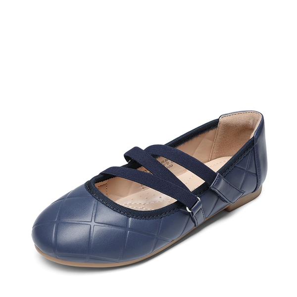 Girls Stitched Detail Elastic Crossover Straps Flats - NAVY -  0