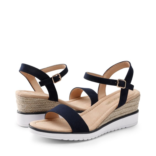  Espadrille Ankle Strap Wedge Sandals - NAVY - 4