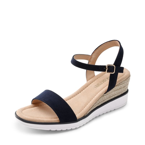  Espadrille Ankle Strap Wedge Sandals - NAVY -  0