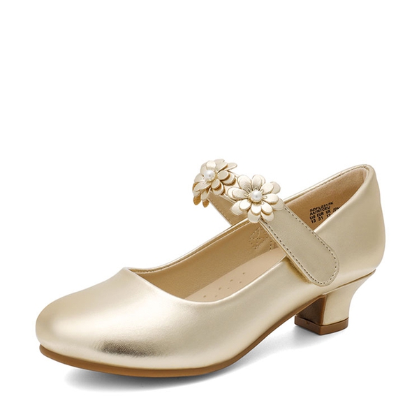 Girls Flower Mary Jane Low Heels - GOLD -  0