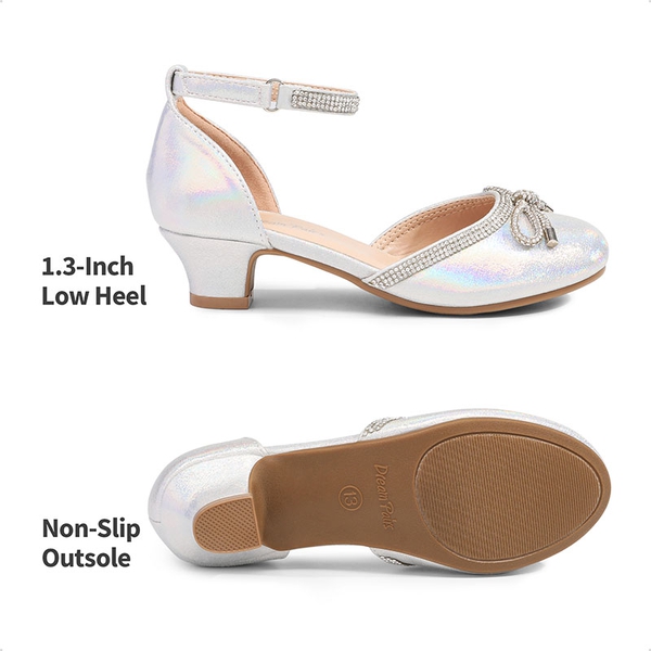 Girls Rhinestone Bowknot Low Heels - SILVER - 1