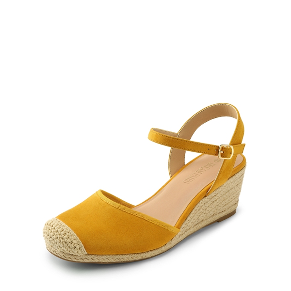 Espadrille Ankle Strap Wedge Sandals - YELLOW -  0