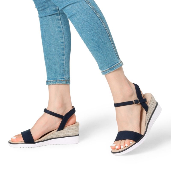  Espadrille Ankle Strap Wedge Sandals - NAVY - 1