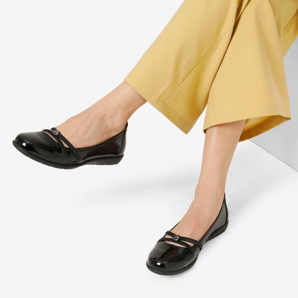 Crossover Straps Slip-On Flats - BLACK PAT - 1