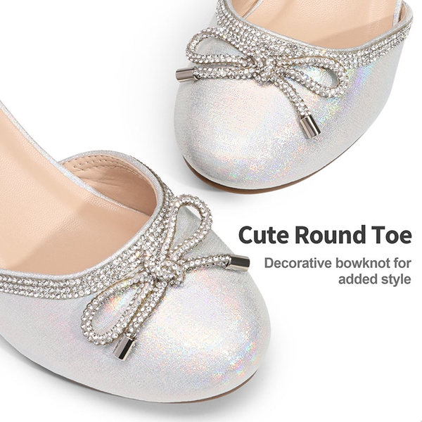 Girls Rhinestone Bowknot Low Heels - SILVER - 2