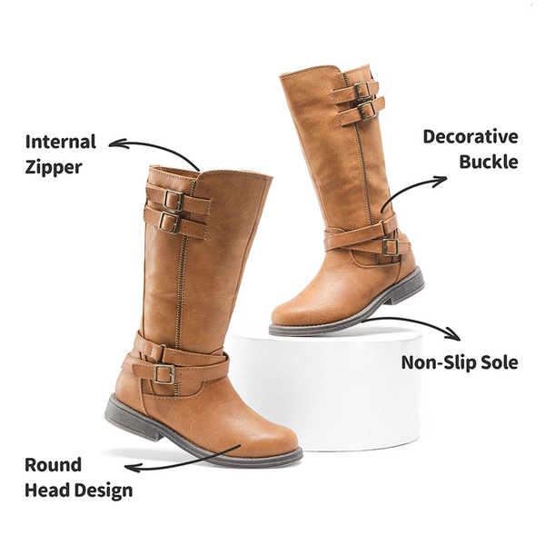 Girls Knee High Riding Boots - TAN - 3