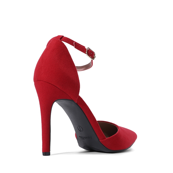 Pointed Toe Stiletto High Heel Pumps - RED SUEDE - 4